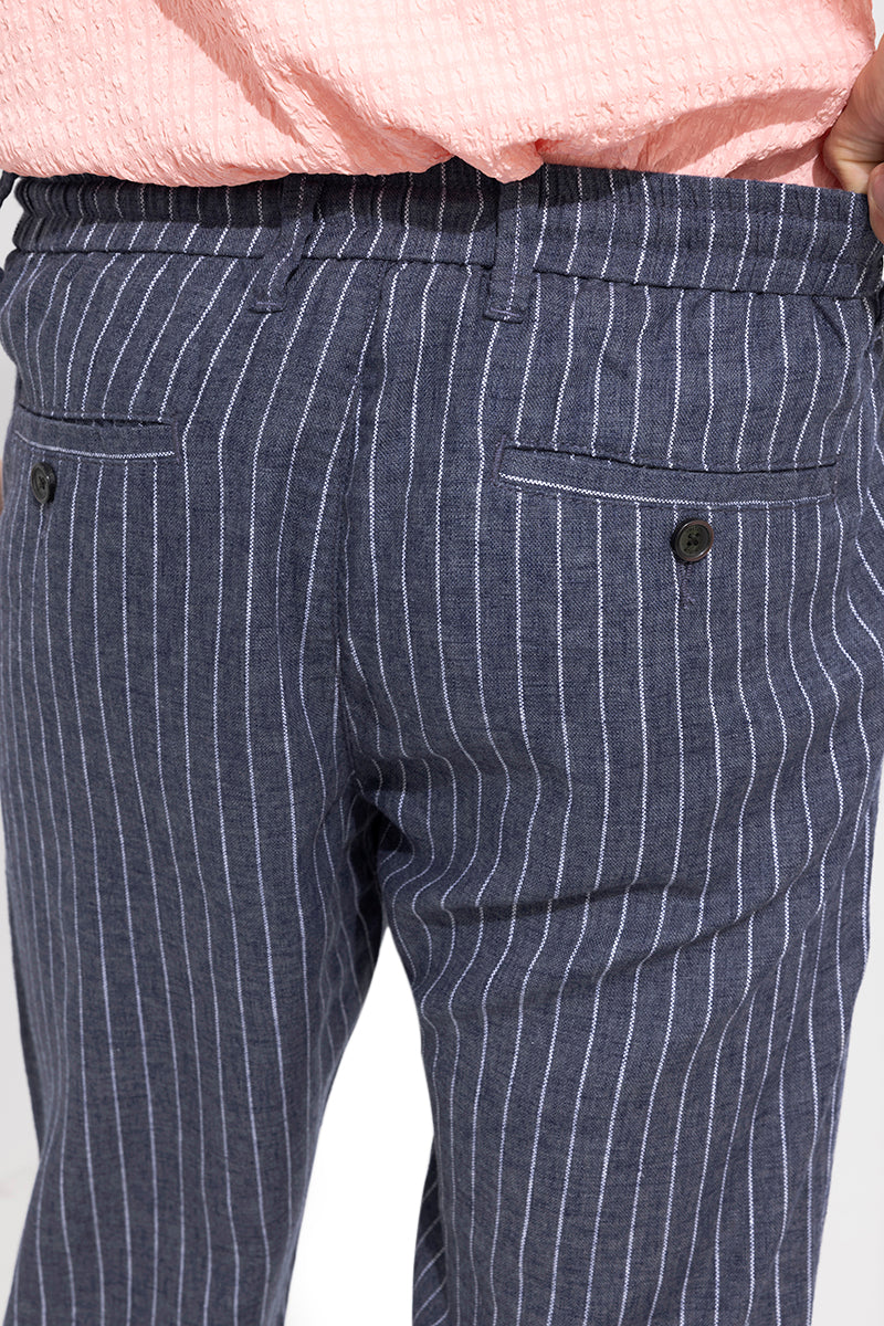 Classic Stripe Aegean Blue Linen Pant