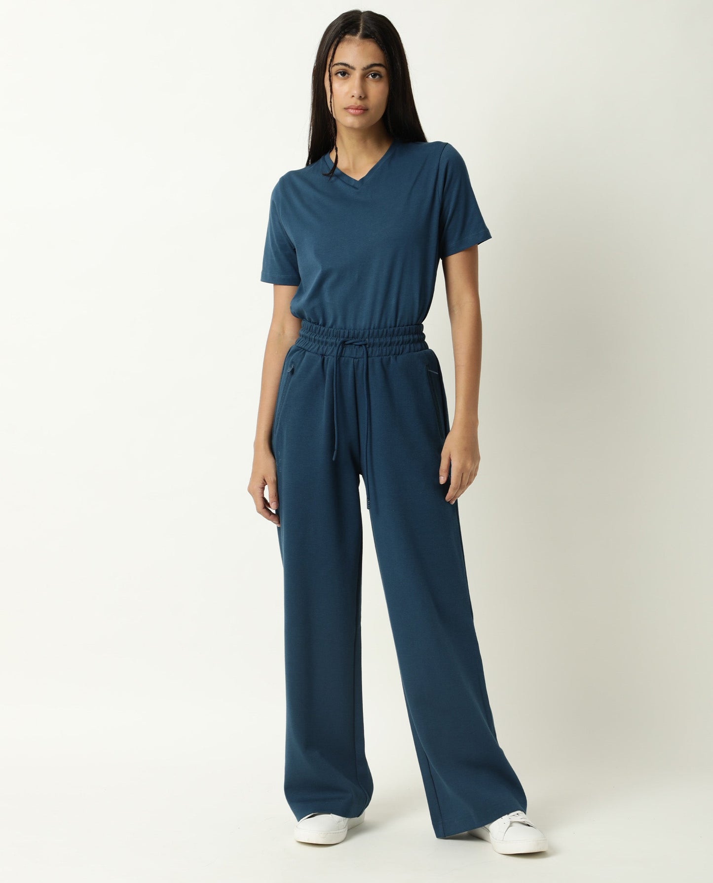 Rareism Women Capsule Dusky Green Cotton Blend Fabric Relaxed Fit Solid Mid Rise Ankle Length Track Pant
