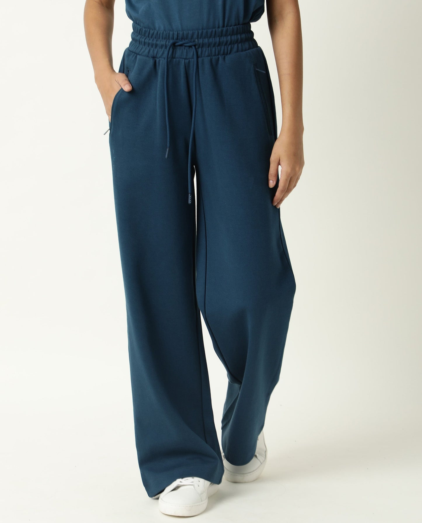 Rareism Women Capsule Dusky Green Cotton Blend Fabric Relaxed Fit Solid Mid Rise Ankle Length Track Pant