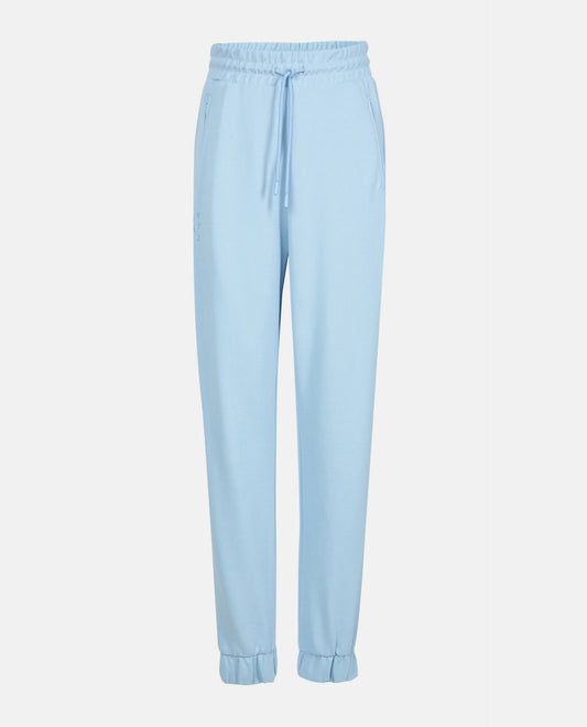 Rareism Women Creta Blue Cotton Blend Fabric Relaxed Fit Solid Mid Rise Ankle Length Track Pant