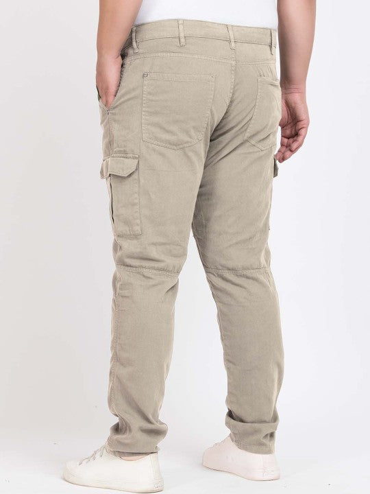 Men Silver Grey Overdyed Regular Fit Solid Cargo Trouser