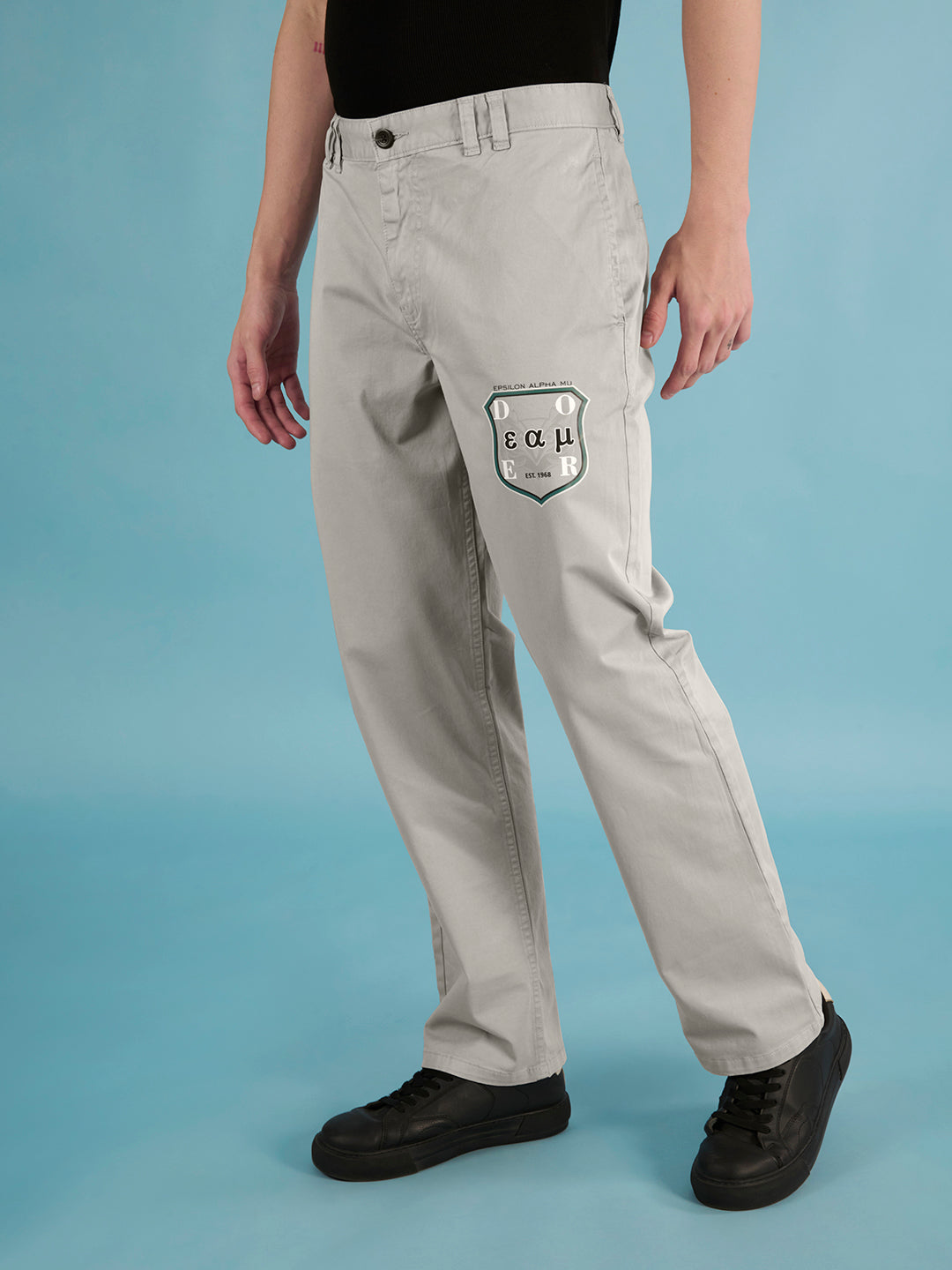 Men Silver Grey Straight Fit Chios