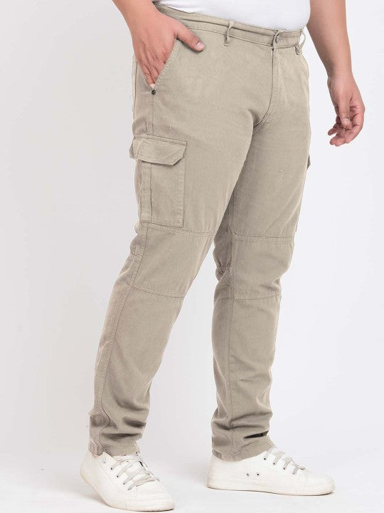 Men Silver Grey Overdyed Regular Fit Solid Cargo Trouser
