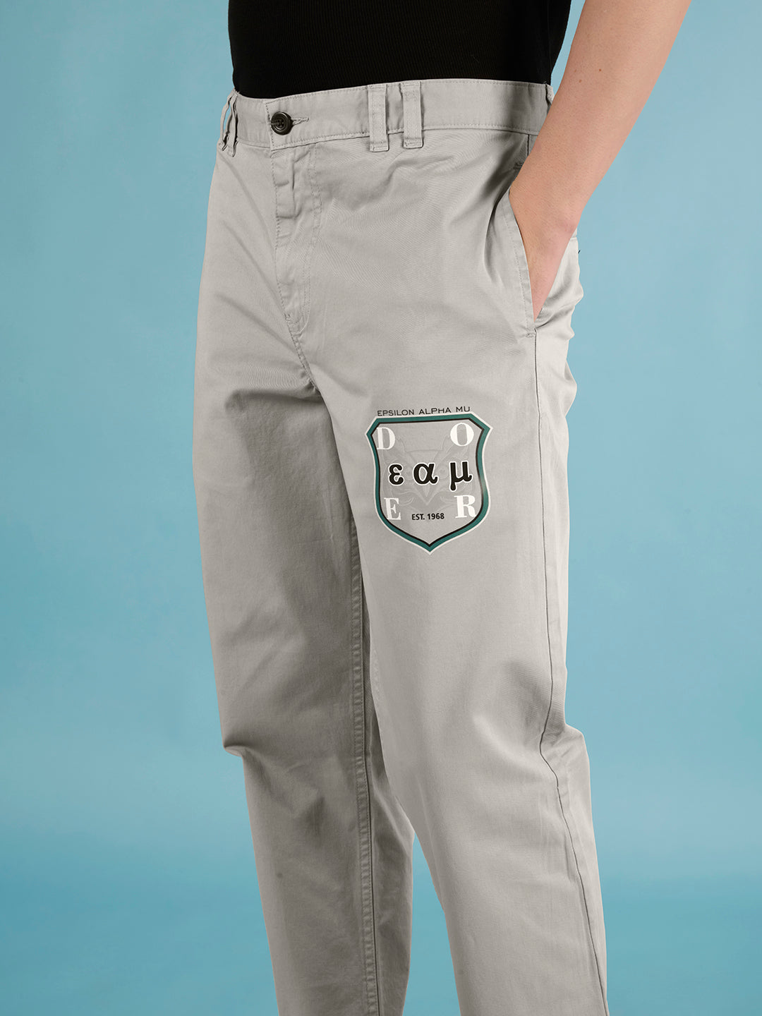 Men Silver Grey Straight Fit Chios
