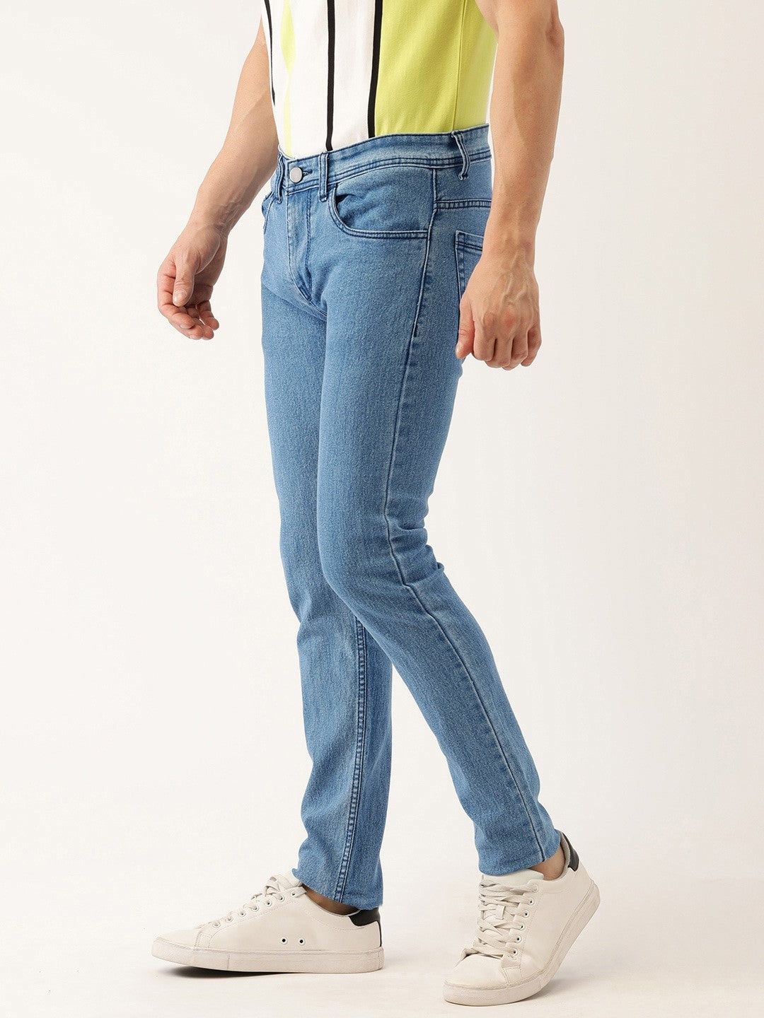 Men Blue Tapered Fit Solid Jeans