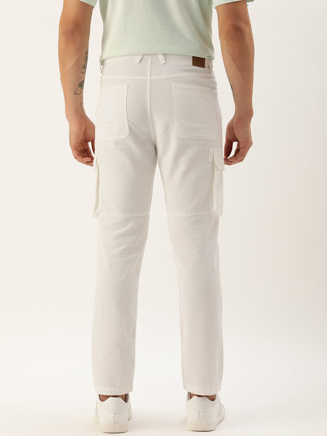 Men White Regular Fit Solid Cargo Trouser