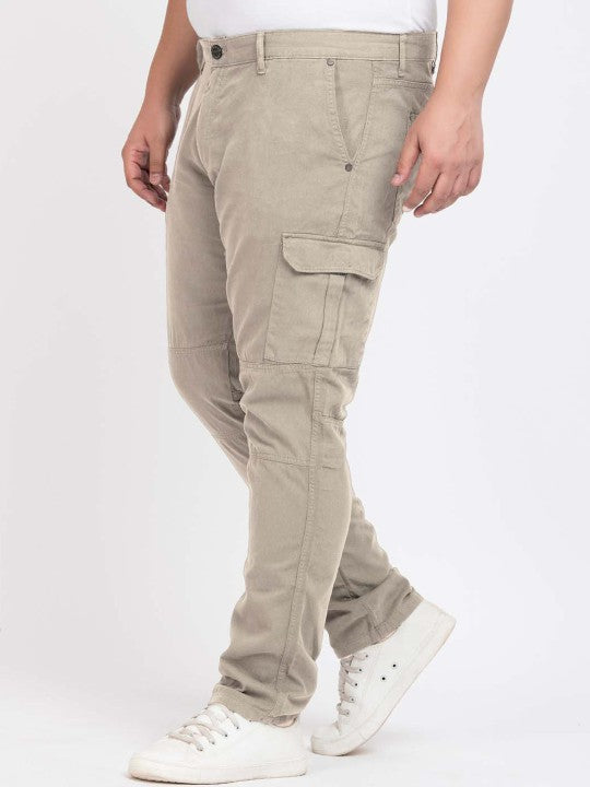Men Silver Grey Overdyed Regular Fit Solid Cargo Trouser
