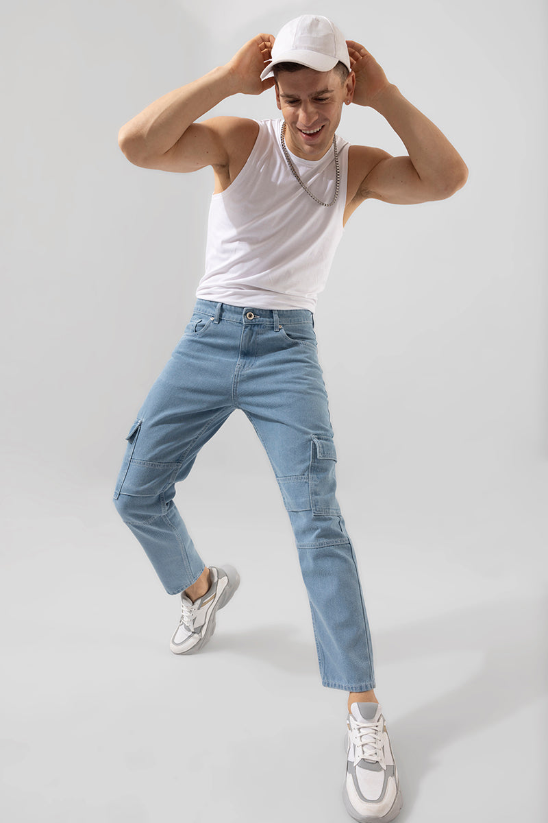 Buzzer Sky Blue Cargo Baggy Jeans