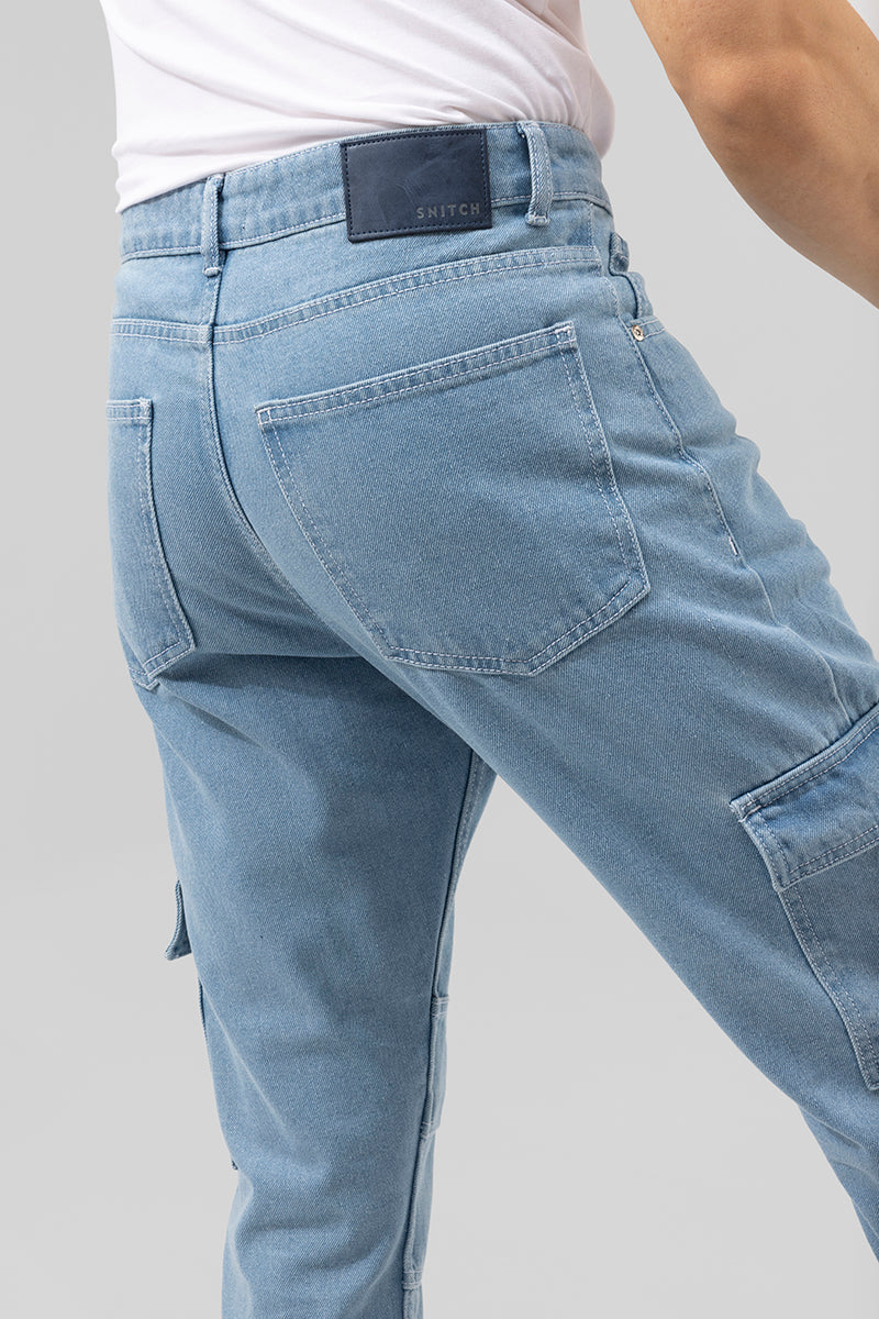 Buzzer Sky Blue Cargo Baggy Jeans