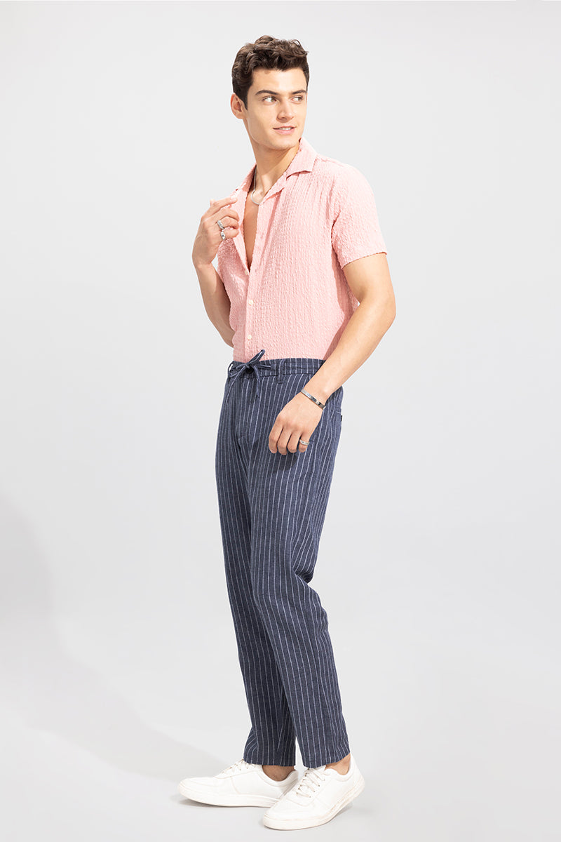 Classic Stripe Aegean Blue Linen Pant