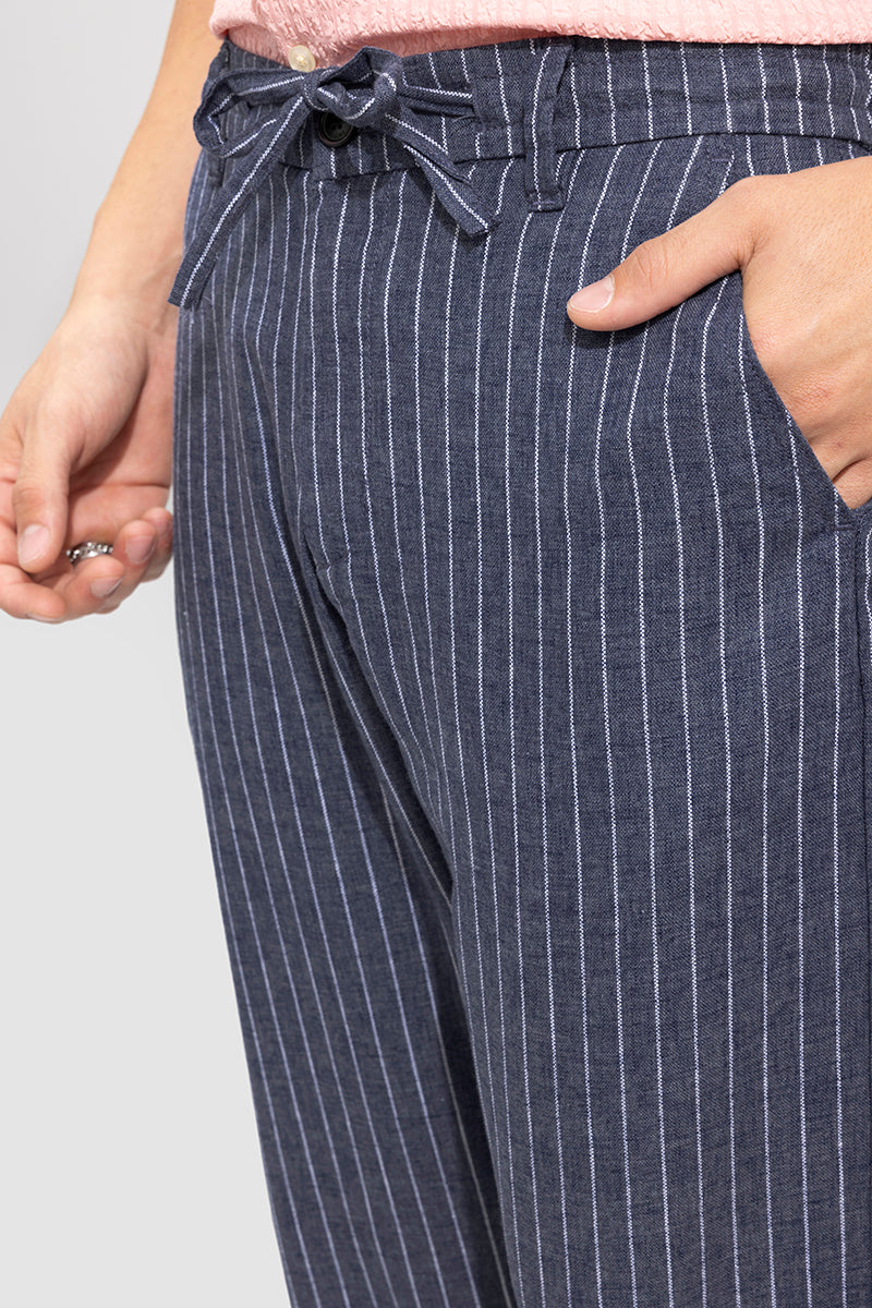 Classic Stripe Aegean Blue Linen Pant