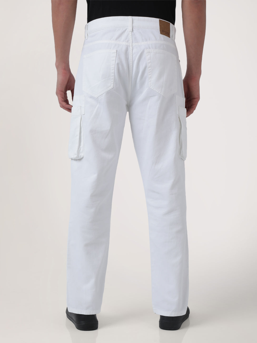 Men White Overdyed Straight Fit Solid Cargo Trouser
