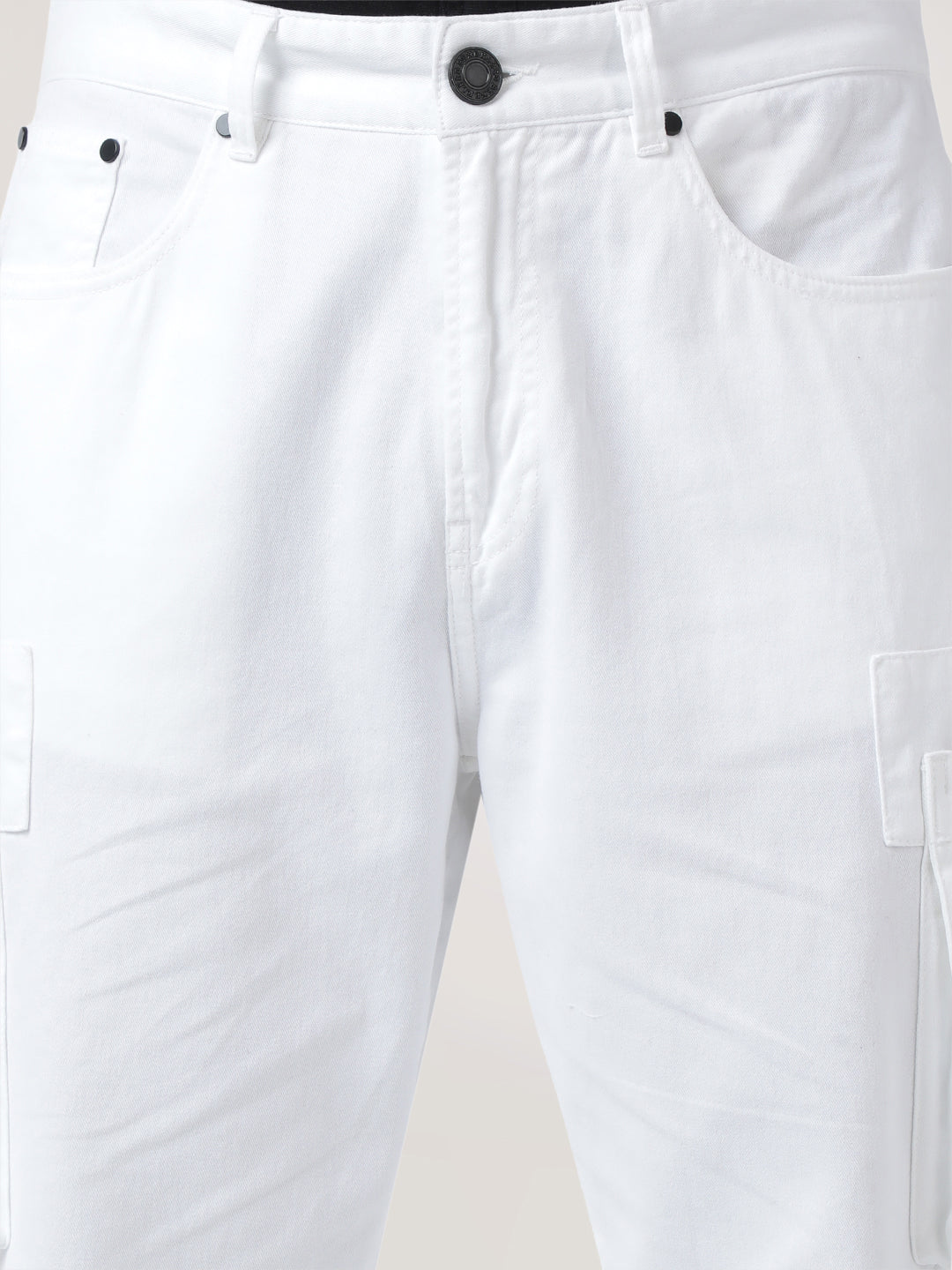 Men White Overdyed Straight Fit Solid Cargo Trouser