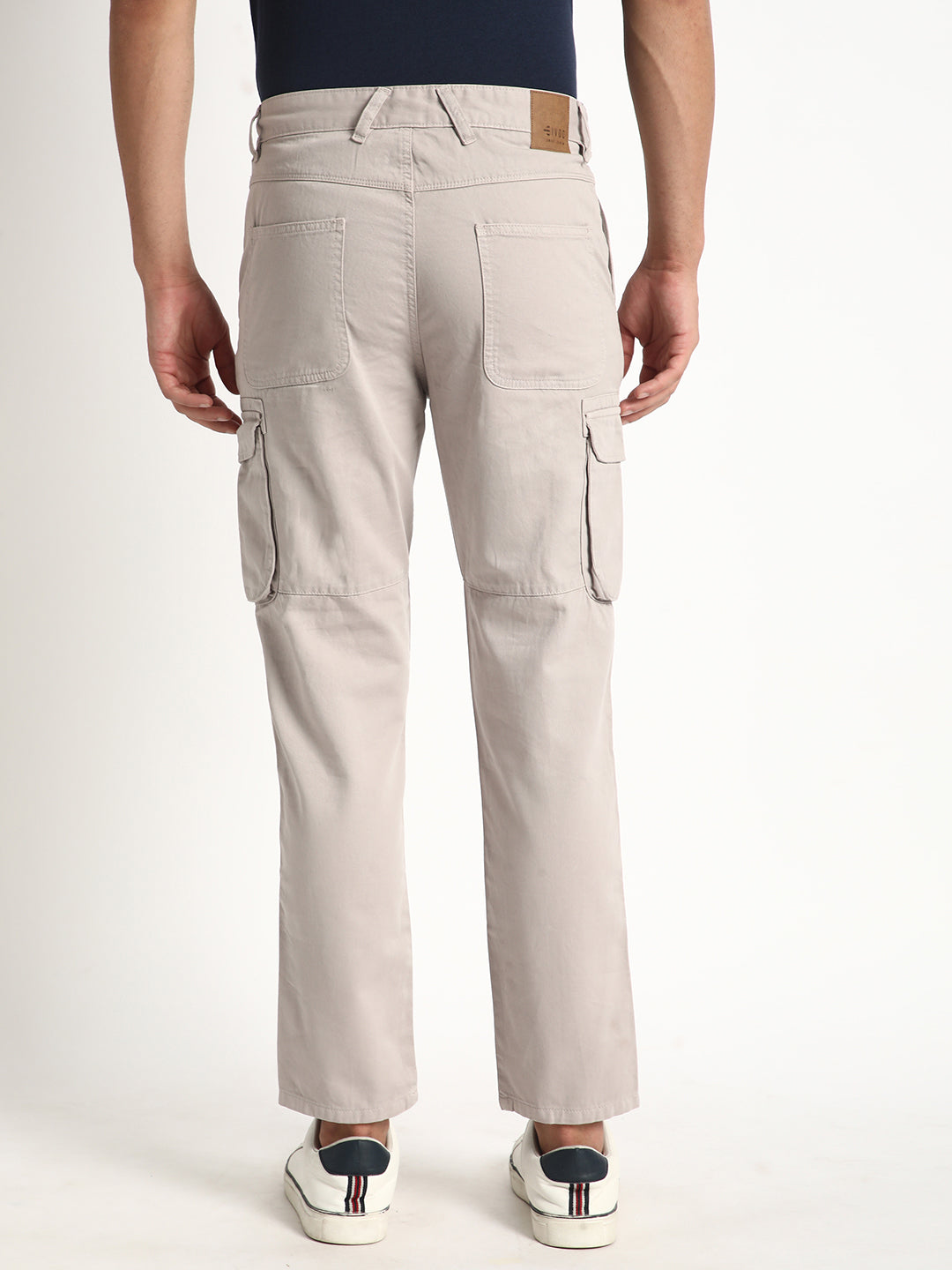 Men Silver Grey Regular Fit Solid Cargo Trouser