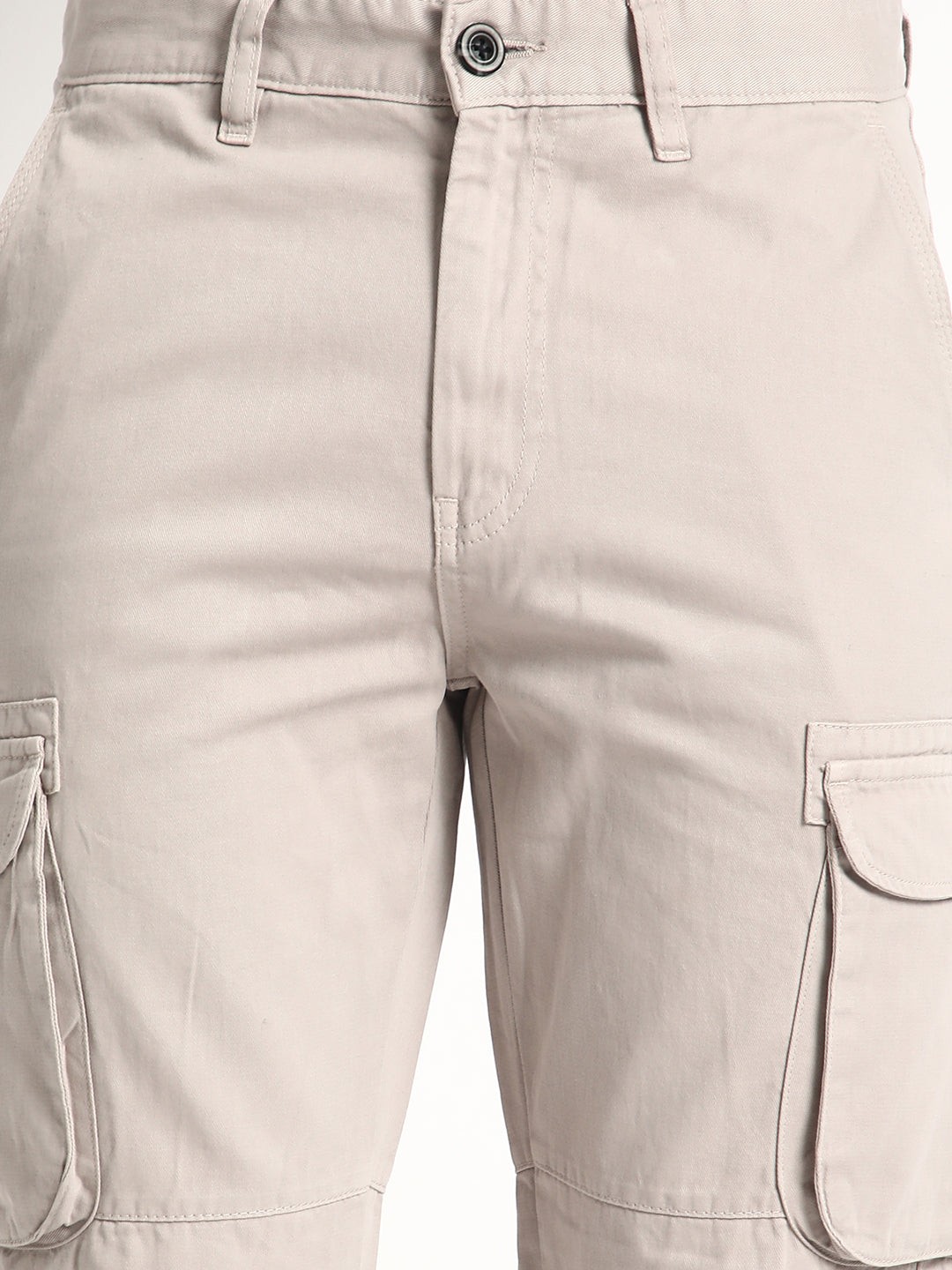 Men Silver Grey Regular Fit Solid Cargo Trouser