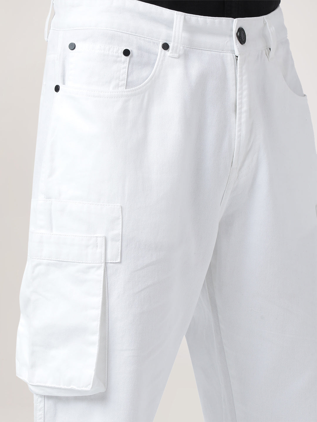 Men White Overdyed Straight Fit Solid Cargo Trouser
