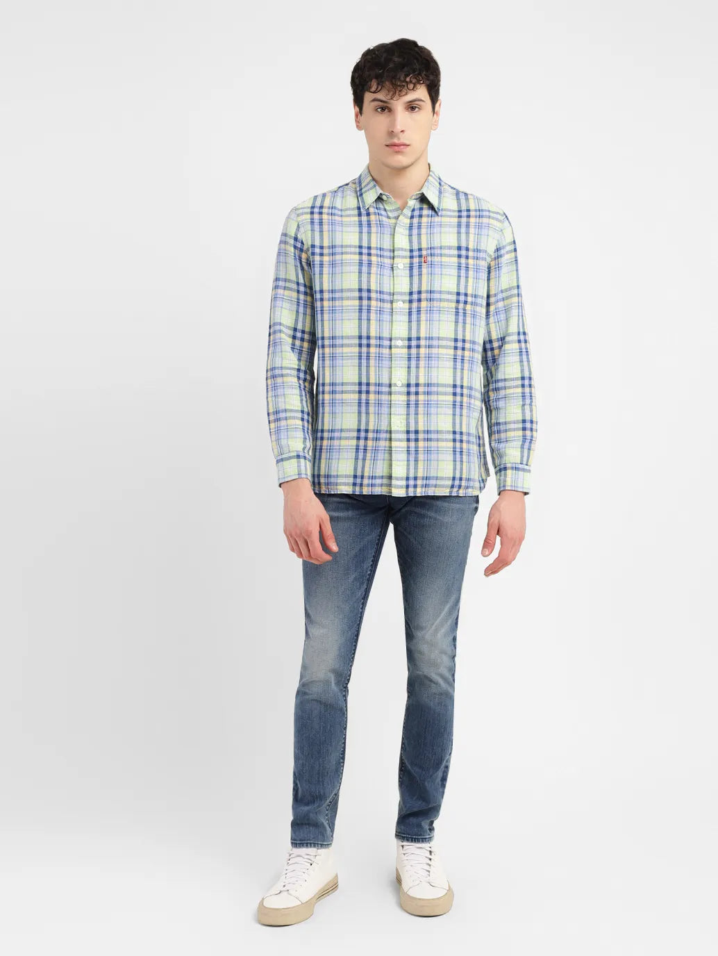 Men's Checkered Slim Fit Linen Shirt