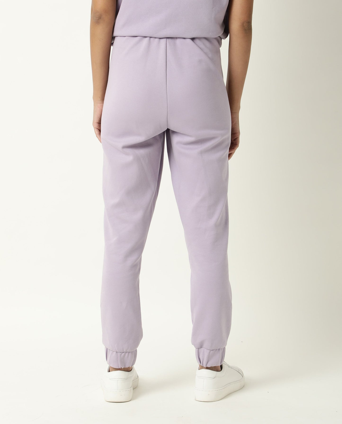 Rareism Women Creta Light Pink Cotton Blend Fabric Relaxed Fit Solid Mid Rise Ankle Length Track Pant