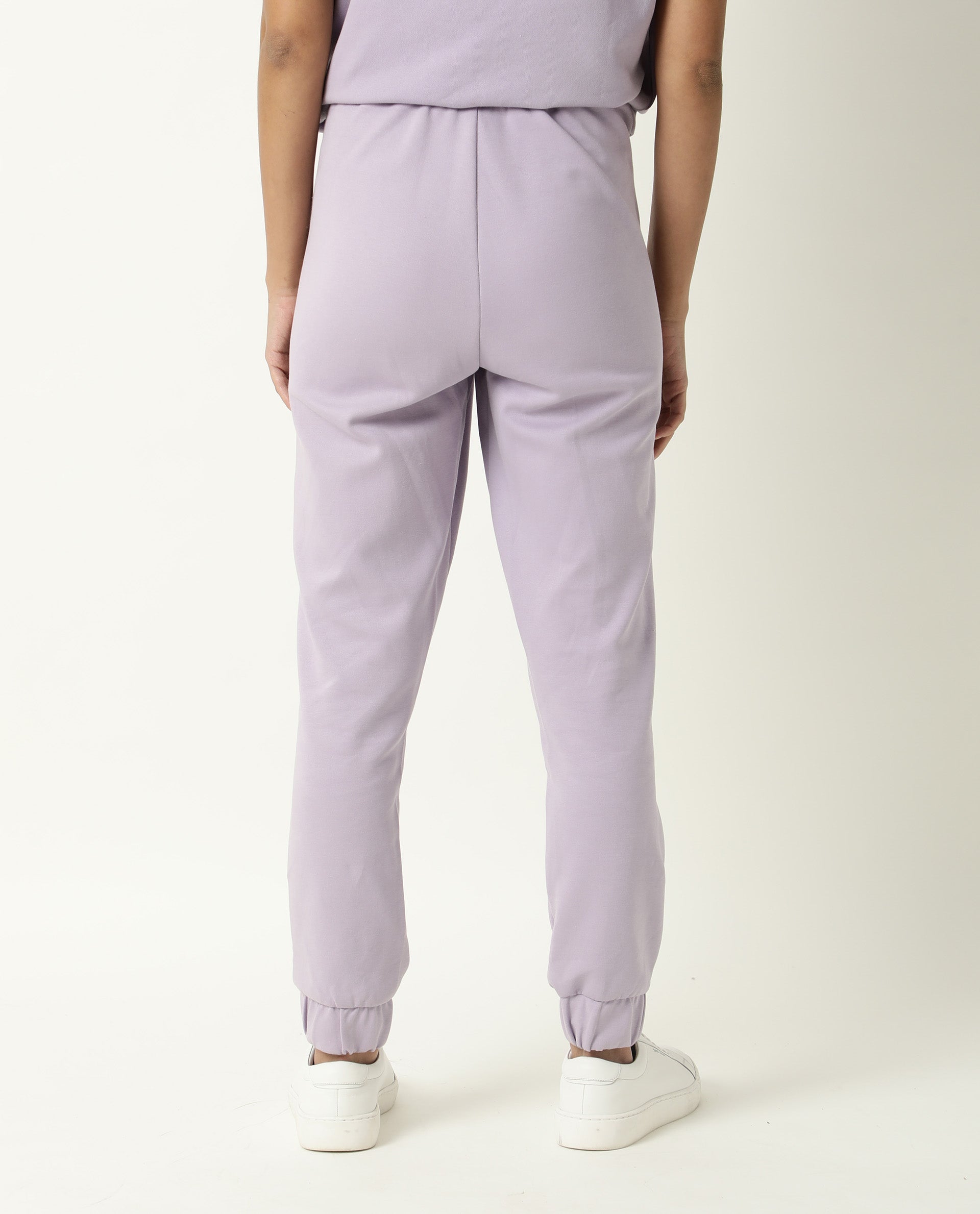 Rareism Women Creta Light Pink Cotton Blend Fabric Relaxed Fit Solid Mid Rise Ankle Length Track Pant