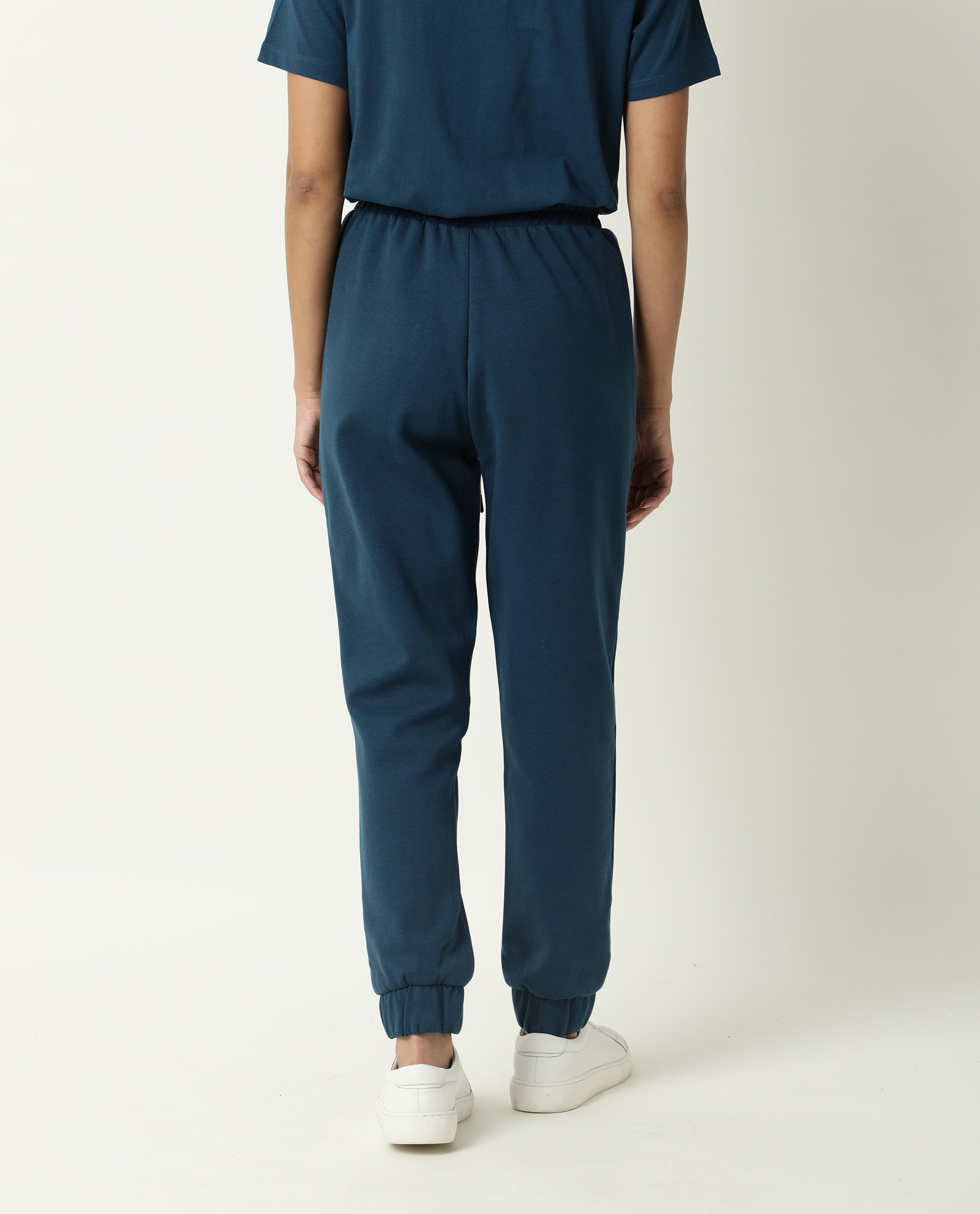 Rareism Women Creta Dusky Green Cotton Blend Fabric Relaxed Fit Solid Mid Rise Ankle Length Track Pant