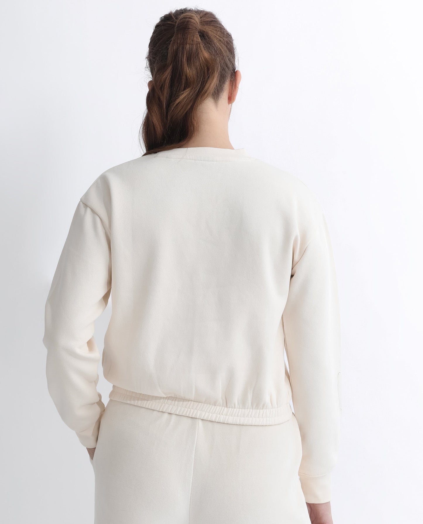 Rareism Articale Women Krok Beige Poly Cotton Fabric Full Sleeves Cuffed Sleeve Round Neck Regular Fit Plain Cropped Sweatshirt