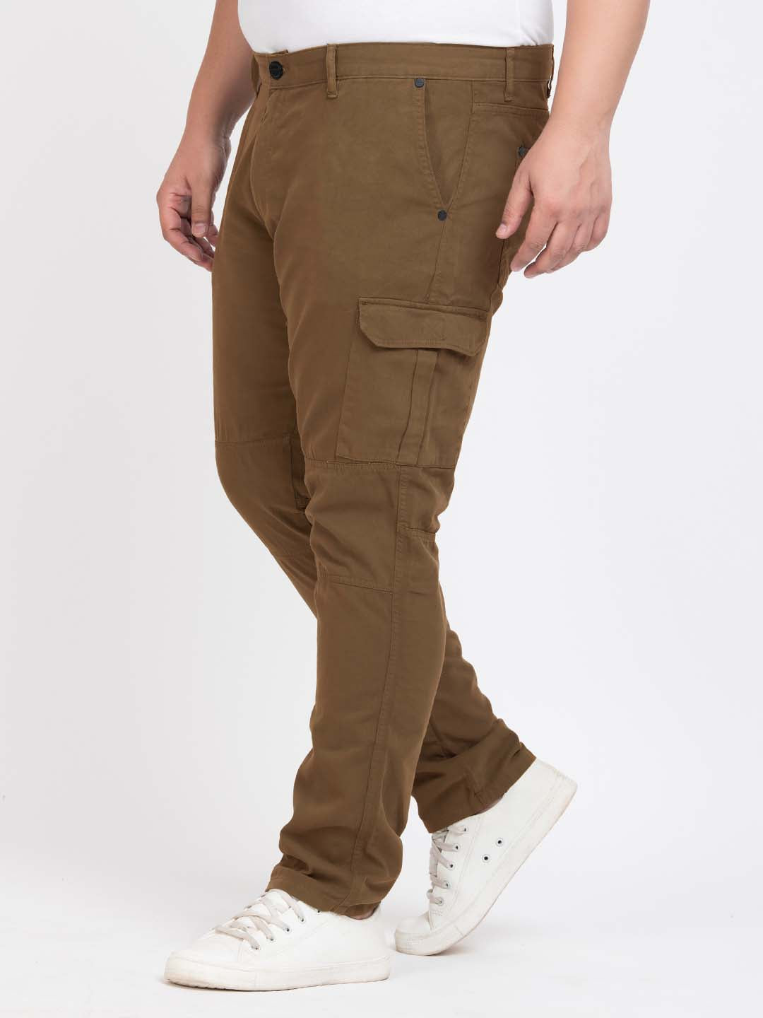 Men Coffee Liquer Regular Fit Solid Cargo Trouser