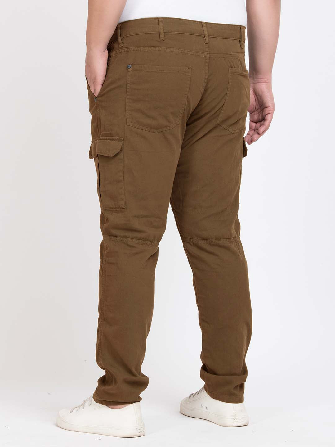 Men Coffee Liquer Regular Fit Solid Cargo Trouser